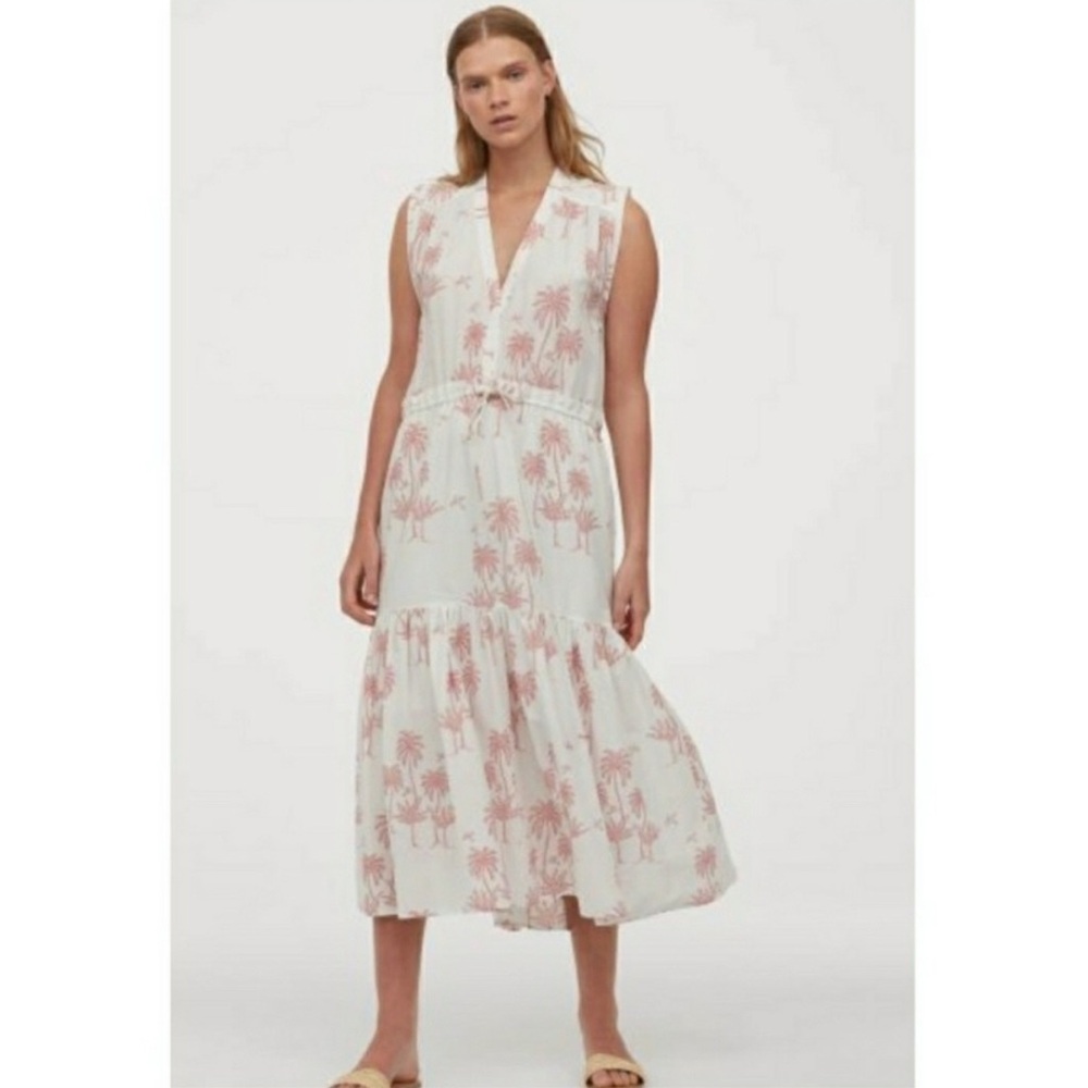 H&M x Desmond & Dempsey Cotton Palm Tree Print Dress